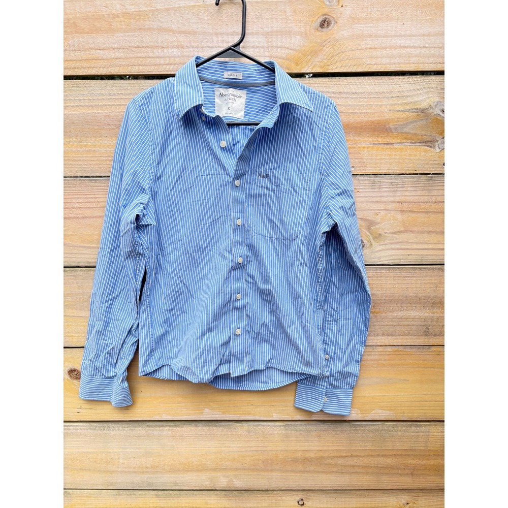 Abercrombie & Fitch Mens Muscle Fit Striped Button Down Shirt Blue White Small